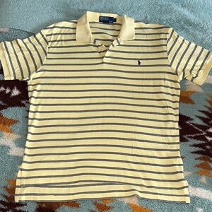 Polo by Ralph Lauren Men's Yellow and Blue Striped Polo Shirt size Larfe VINTAGE